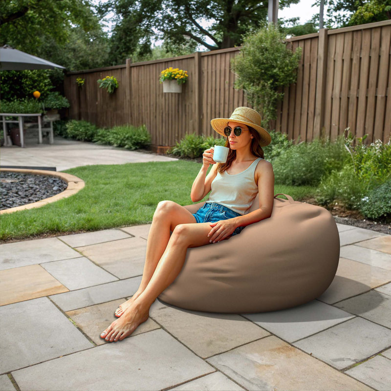 Outdoor Bean Bag Lounger Cover (Bag Only), Beige Polyester, 61.0cm H x 61.0cm W x 88.9cm D