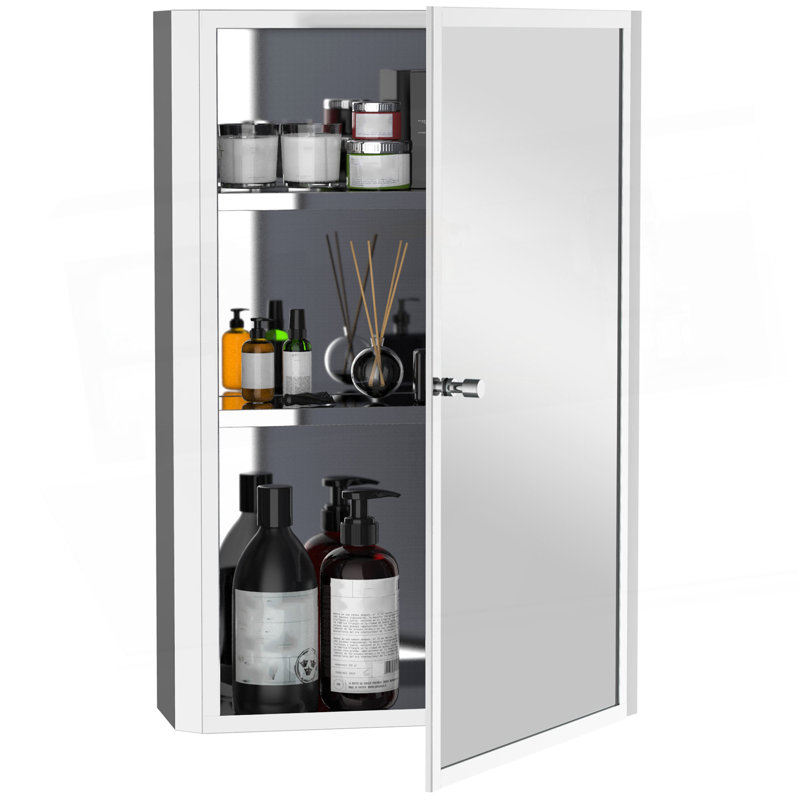 Armoire de salle de bain à miroir avec cadre vertical en acier inoxydable 16 po x 24 po, organisateur de rangement mural avec porte simple