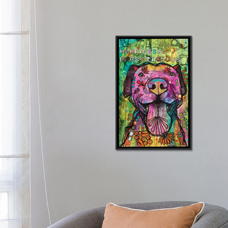 «Happiness Is Contagious», impression sur toile, H 26 po x l 18 po x P 1,5 po, Toile avec cadre noir, Pas de tapis