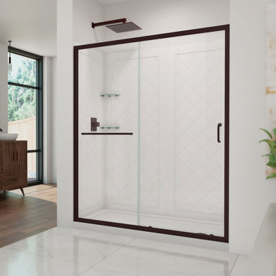 Cabine de douche rectangulaire demi-cadre avec porte-serviettes et base Infinity-Z l 60 po x P 30 po x H 76,75 po