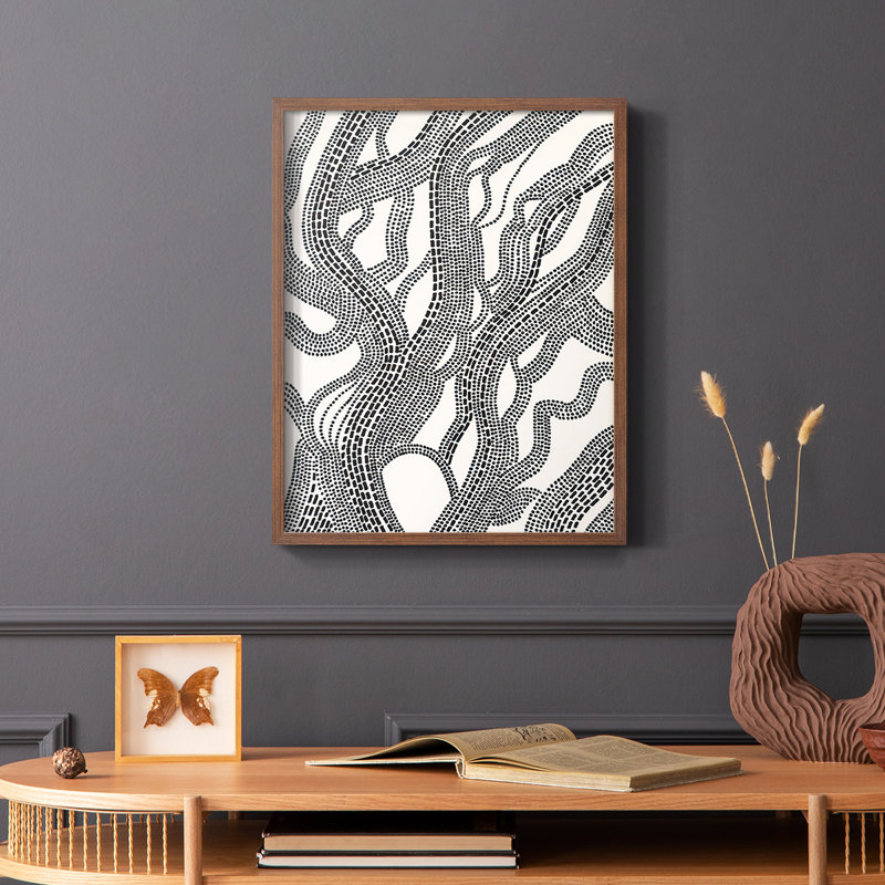 «Dots and Dash I», reproduction encadrée - bois massif, Cadre photo brun simple, H 20 po x l 16 po