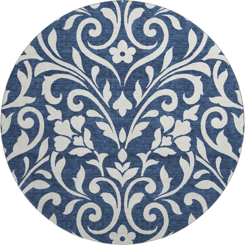 Premium Machine Washable Prisco Navy Rug, Round 8'