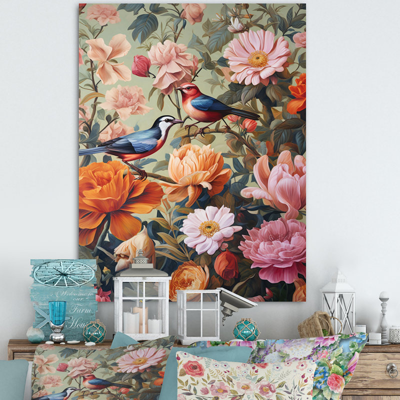 Peinture d'oiseaux tropicaux au paradis, H 20 po x l 12 po x P 1 po, Toile tendue