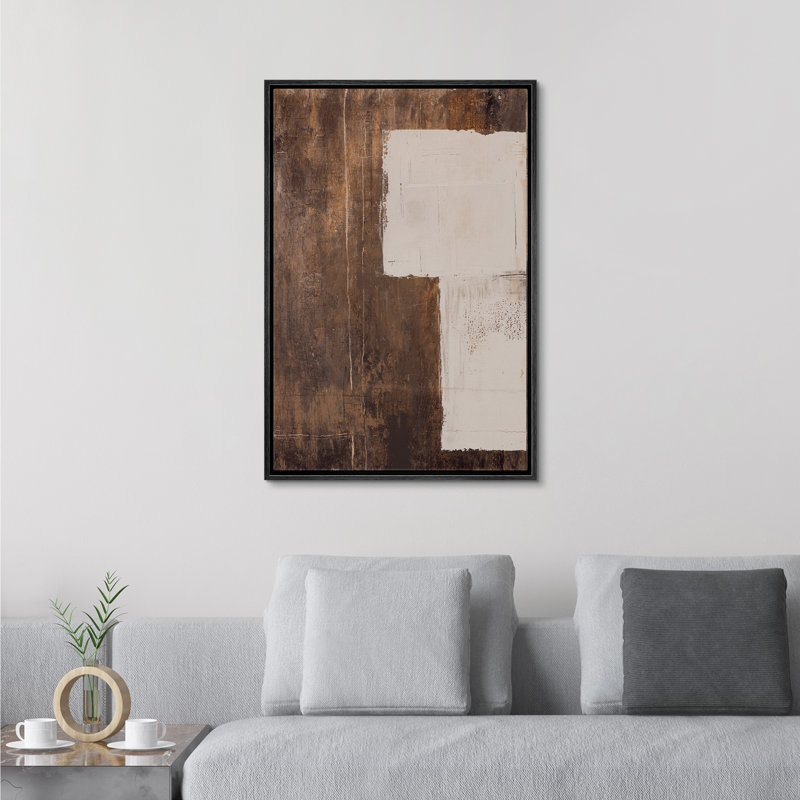 Style Mid-Century, brun foncé, formes abstraites neutres, grand cadre rustique, décor minimaliste M23, H 36 po x l 24 po