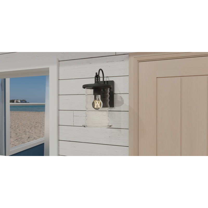 Aamorah 1-Light Matte Black Outdoor Wall Lantern, 13" H x 6.5" W x 8.75" D