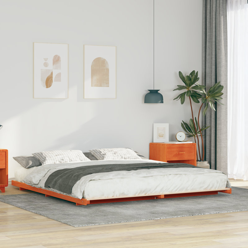 Solid Wood Bed, 200 x 200cm, Wax Brown