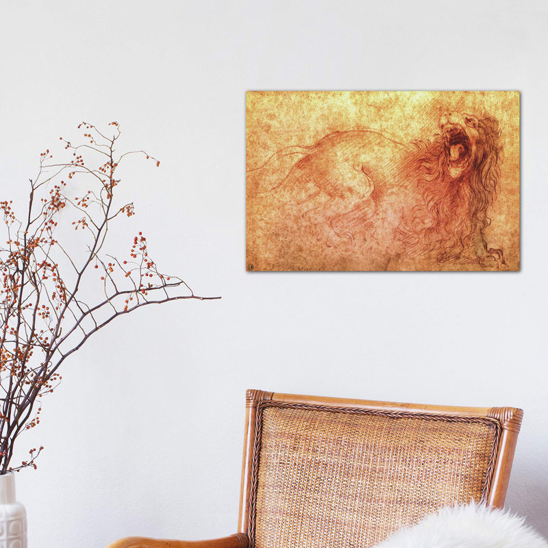 Sketch Of A Roaring Lion by Leonardo Da Vinci - Painting on Canvas, 20.32 cm H x 30.48 cm W, Wrapped Canvas