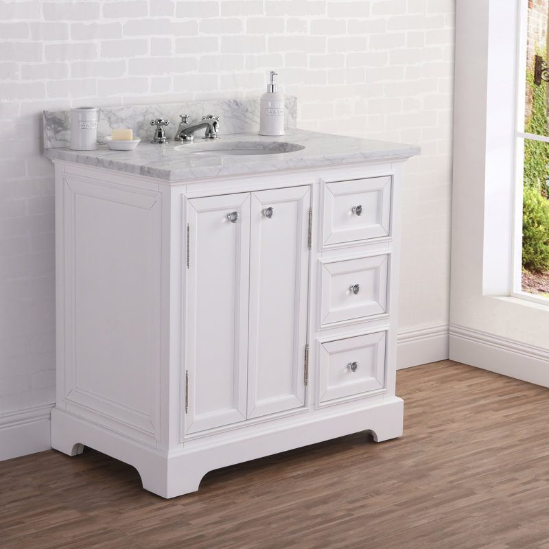 Derby Cashmere 36'' Single Sink Bathroom Vanity Set with Mirror, White, Yes