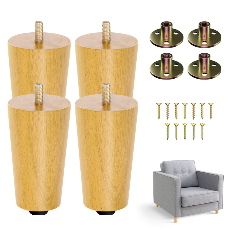 Abernon 4 Round Natural Wood Legs, 4" H x 2.25" W x 2.25" D