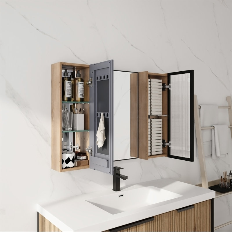 Armoire de toilette avec miroir et rangement combinés de 100 cm