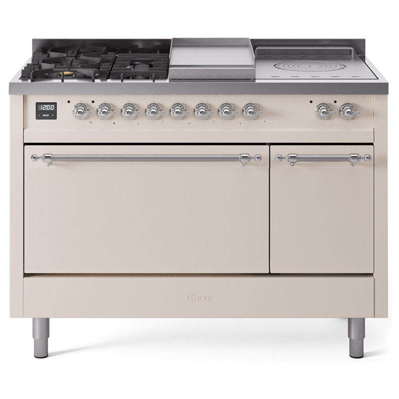ILVE Nostalgie II, cuisinière à double combustible de 48 po, 5 brûleurs, plaque chauffante, surface de cuisson française