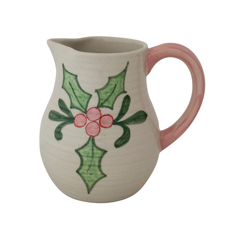 Holiday Botanical Stoneware Pitcher with Painted Handle