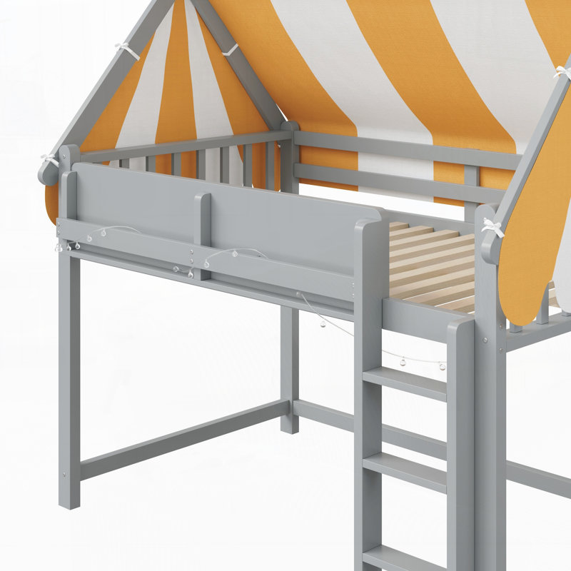 Ebern Designs Loft Bed With Canopy, LED Lights & Book Shelf - Wayfair ...