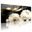 Pivoine Vague dorée fleurs blanches sur fond noir, ensemble de 3 impressions sur toile-1650202043