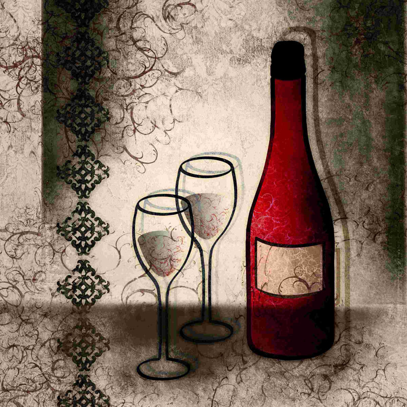 Vin et verres - impression sur toile tendue, L 20 po x H 20 po