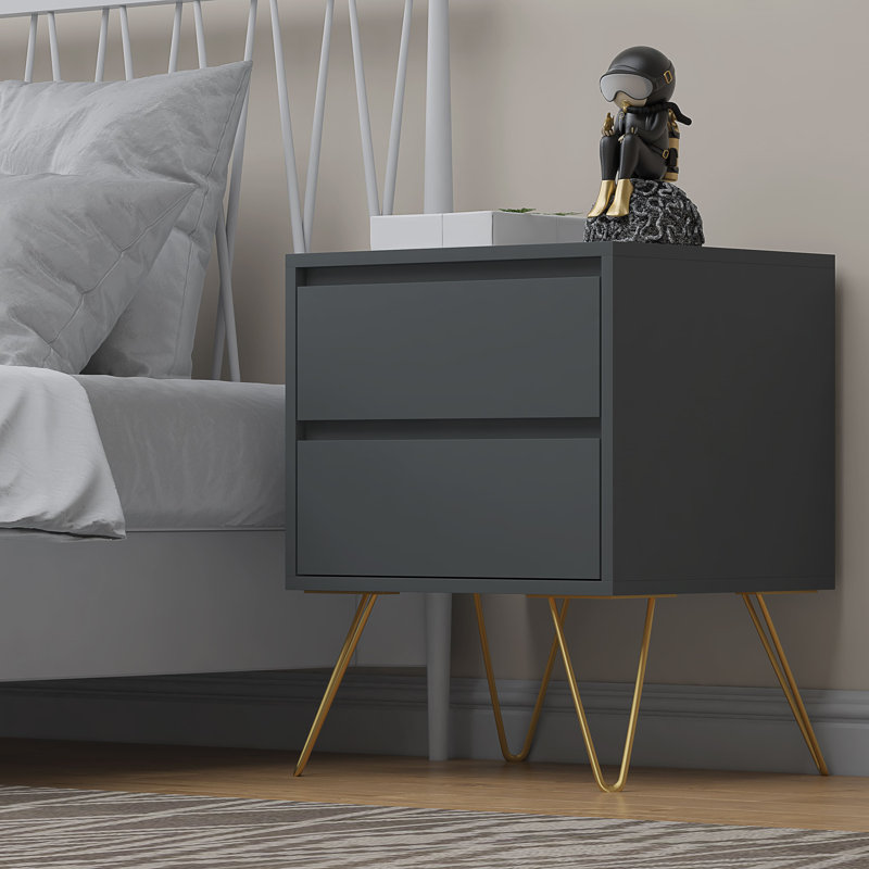 Aanika 45cm W Manufactured Wood Bedside Table, Grey
