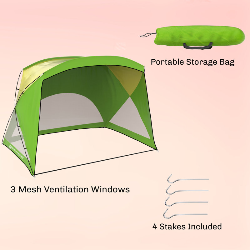 Wakeman  70" (H) x 108" (W) x 72" (D) - Beach Tent Sun Shelter with Carry Bag, Outdoor Tent Shade, Green, Green