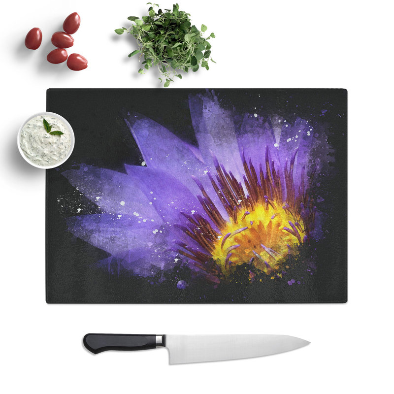 Tempered Glass Purple Water Lily Chopping Board, 20 cm x 28.5 cm