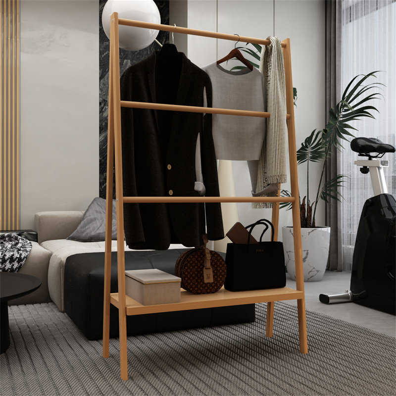 Porte-serviettes échelle en bambou avec tablette de rangement