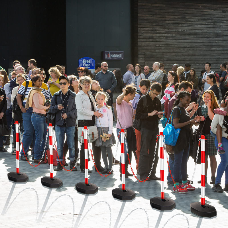 Cônes de poteau de circulation, ensemble de poteaux en plastique, barrière de contrôle des foules avec chaîne de 6,6 pi et crochet en S, rouge, blanc (paquet de 6)