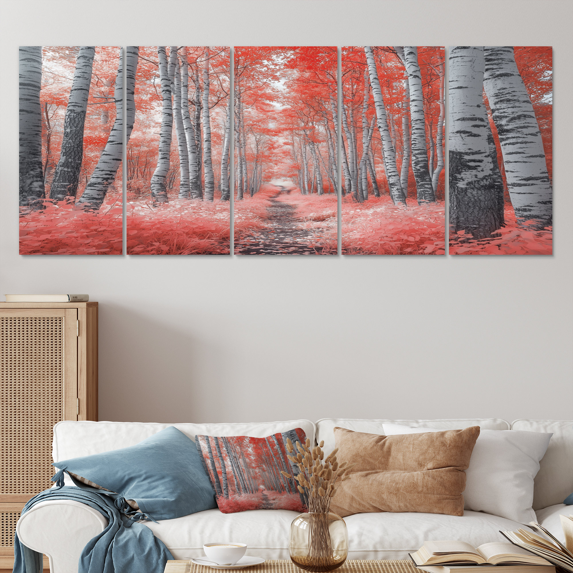 Millwood Pines Red Birch Trees Forest Path Panorama I - Forest Canvas ...