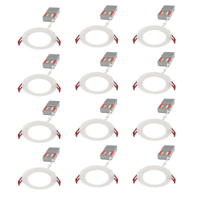4in Flat Canless Wafer Downlight, Switchable White 2700K-5000K, Adjustable Lumens 700-1100, Matte White 12 pack