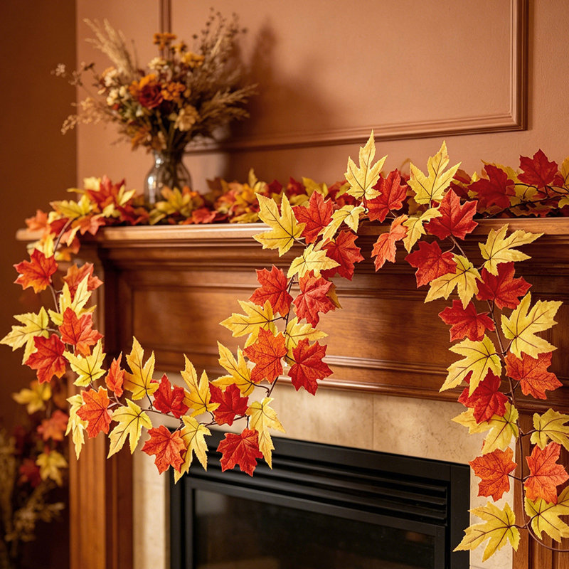 Ornement de feuilles d'érable artificielles, décoration de maison, feuilles de feuilles d'érable artificielles de 205 cm, Kondieu, 205 cm