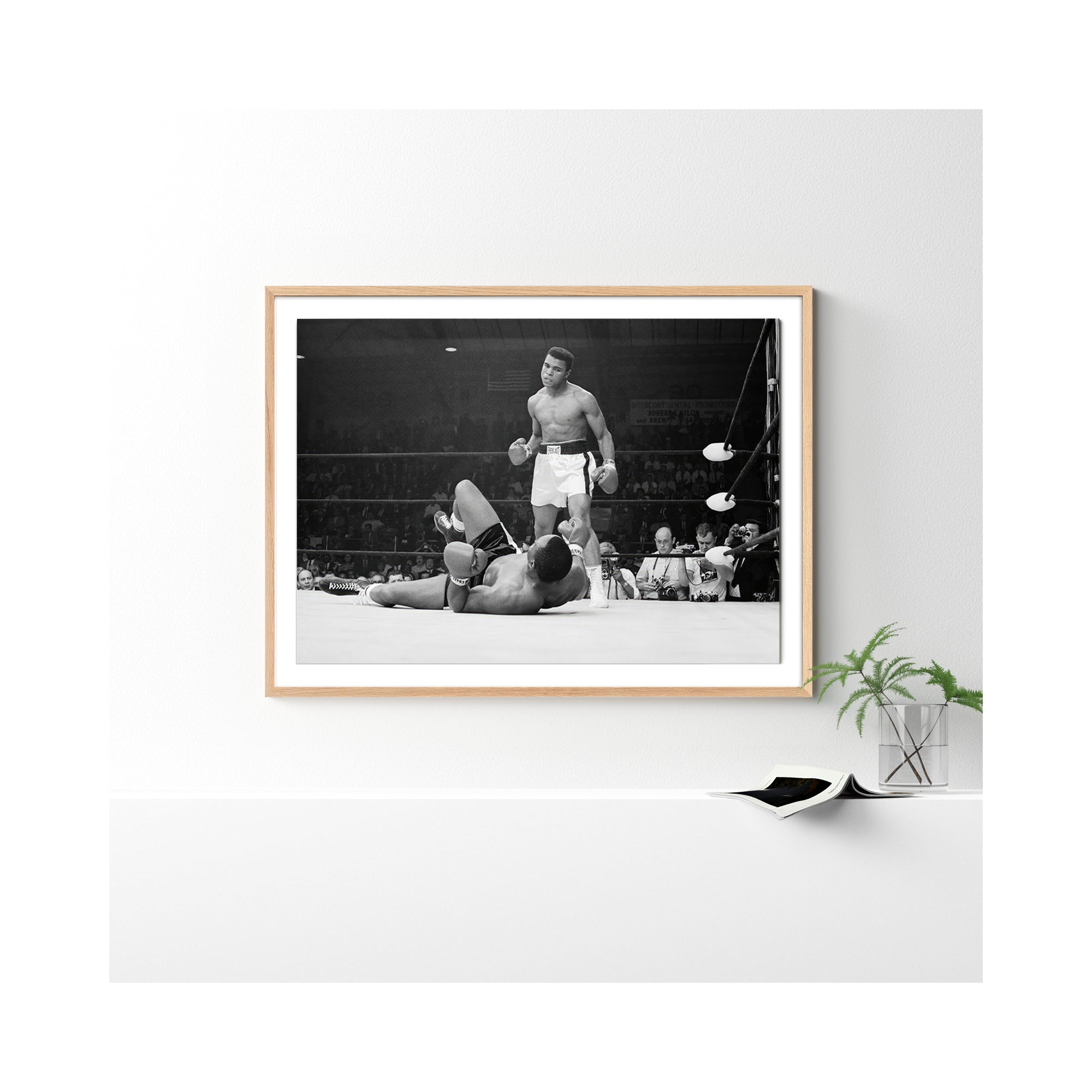 Boxers Muhammad Ali And Sonny Liston Fighting by Getty Images, 36" H x 48" W, Black Maple Framed