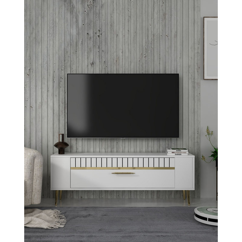 Olivia Unfinished TV Stand, 120cm, White/Gold
