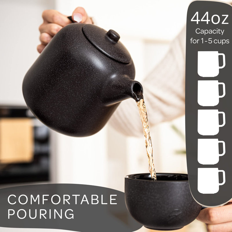 Matte Black Ceramic Teapot with Stainless Steel Infuser, 44 oz