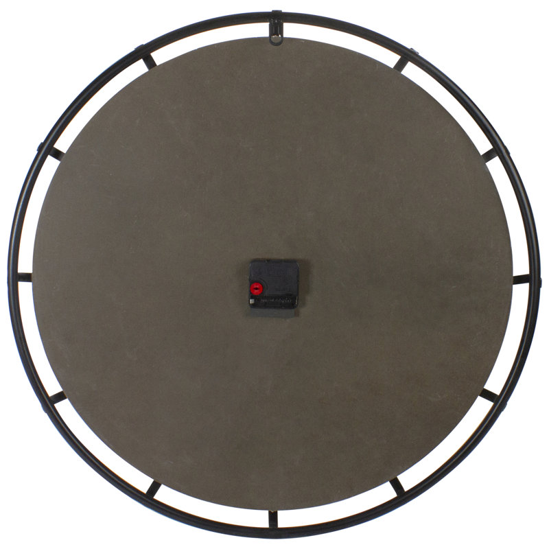 23.5" Black Metal and Light Brown Wood Rustic Round Wall Clock