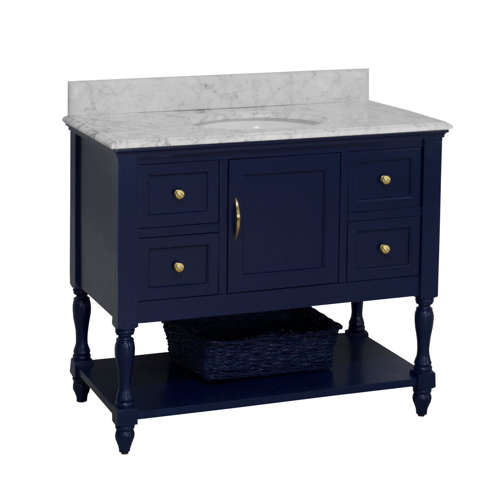 Hampton 42'' Single Bathroom Vanity, Carrara Marble, Royal Blue