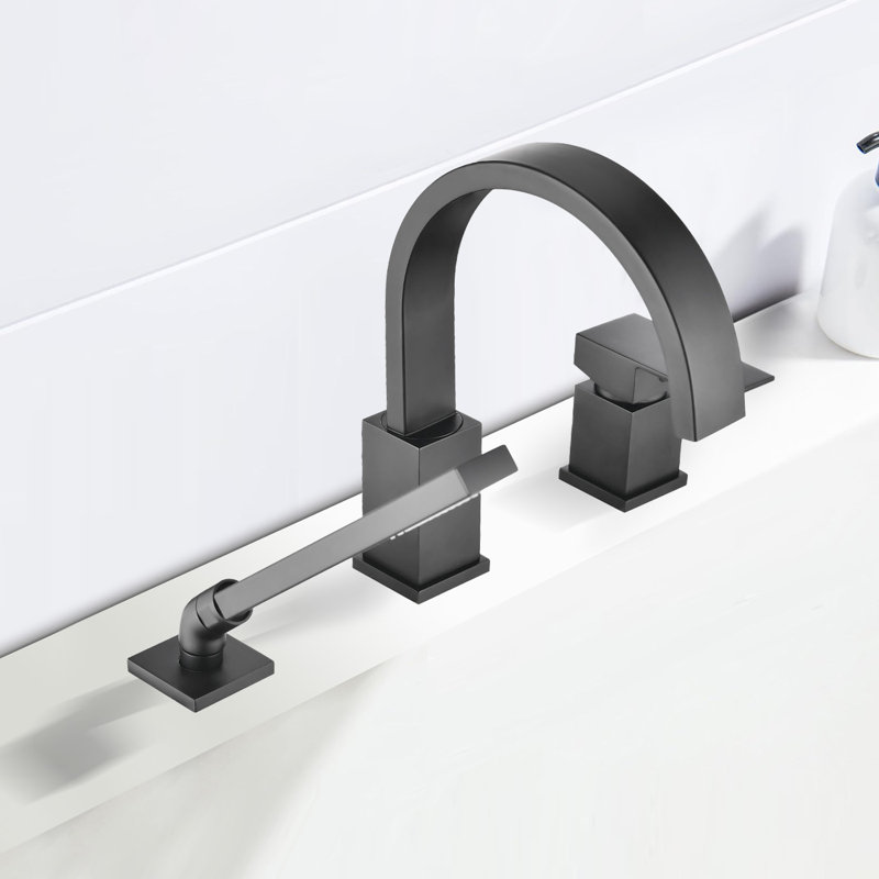 Deck Mount Bathroom Waterfall Roman Tub Faucet With Hand Shower, Matte Black