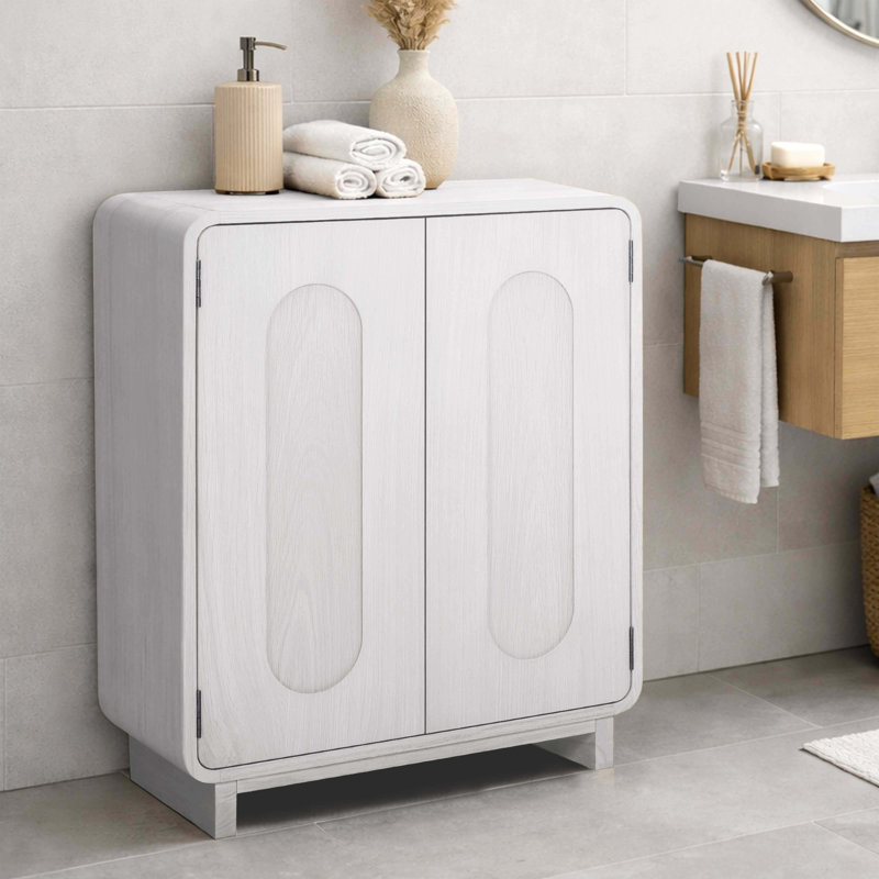 Tenley Modern Solid Wood Accent Storage Cabinet with Adjustable Shelf and Recessed Channel Doors, White