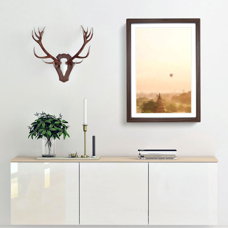 Hot Air Balloon over Bagan in Abstract - Picture Frame Graphic Art Print, 87cm H x 62cm W x 2cm D, Walnut Framed