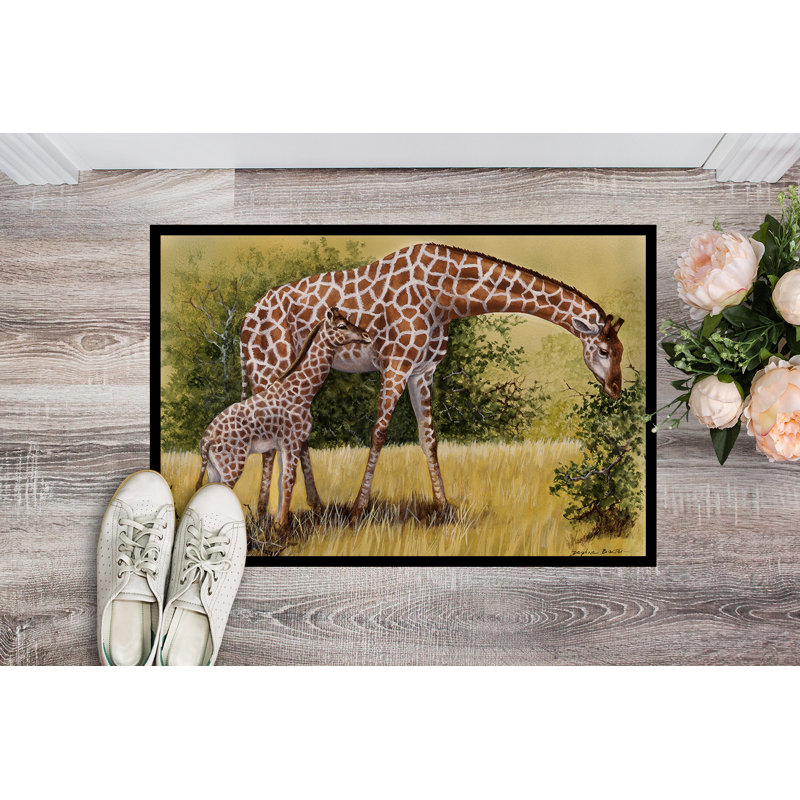 Paillasson d’extérieur antidérapant Wedowee giraffes, Rectangle 1 pi 6 po x 2 pi 3 po