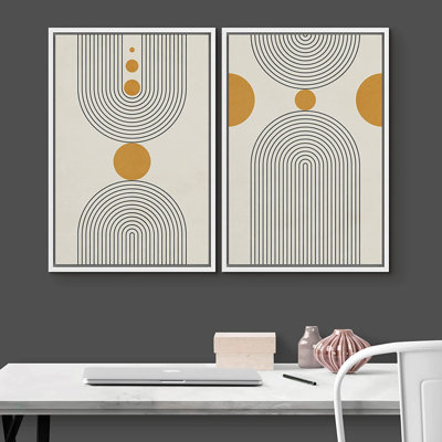 Style Mid-Century moderne Boho IDEA4WALL, reproduction d'art sur toile encadrée à pois jaunes, spirale géométrique, nature sauvage, illustrations, décoration rustique pour le salon, la chambre à coucher.