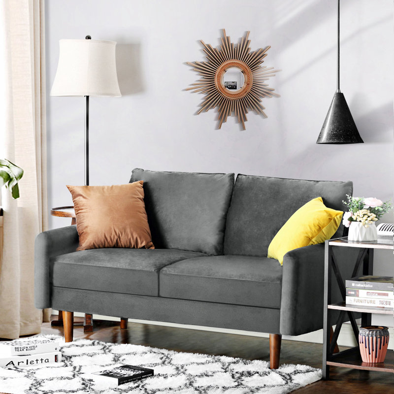 Causeuse à accoudoirs arrondis 56 po Everly Quinn Hessville, Velours gris velours