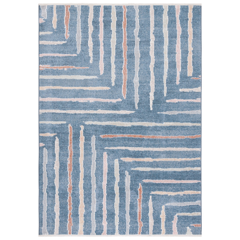 Setebos  Washable Area Rug In Blue/Ivory, Rectangle 9' x 12'