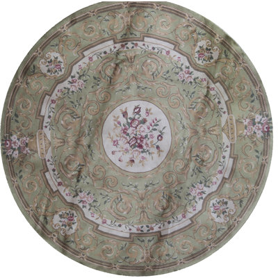 Hand-Knotted High-Quality Green Round Area Rug