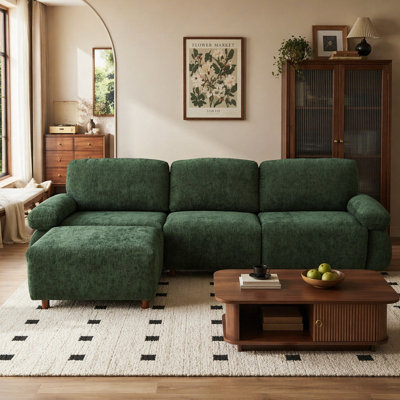 111" Modern Sectional Sofa,Modular Couch,Chenille Upholstered L Shape Sofa with Removable Ottoman Dark Green