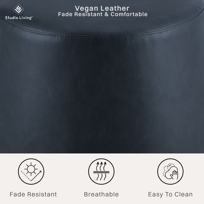 Grasmere 24" Wide Vegan Leather Ottoman Navy, Navy Faux Leather