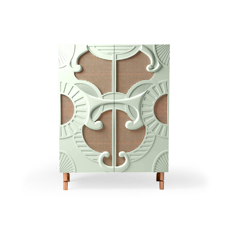 Traje De Luces 47'' Bar Cabinet, Jade/Polished Copper