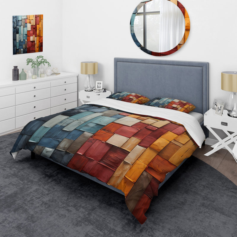 Ensemble de housse de couette Forest Red Wood Collage I - Forest, Housse de couette pour grand lit et 2 taies décor