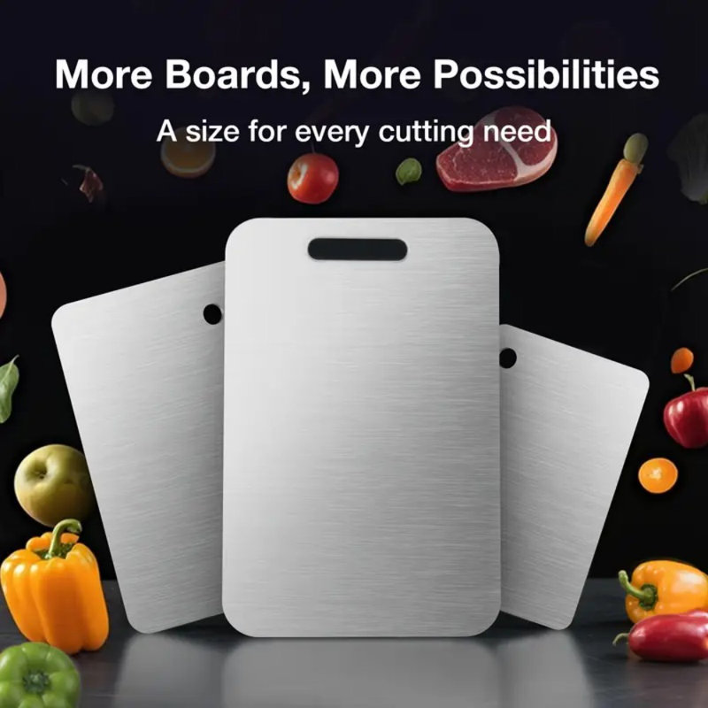 3 planches à découper en acier inoxydable de 3 tailles, surface en titane robuste pour la sécurité de la cuisine, planche de cuisine en acier inoxydable à double face de qualité alimentaire, planche à découper résistante à la rouille et au lave-