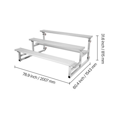 Gradins mobiles, gradins Tip-N-Roll à 3 rangées avec 4 roulettes pivotantes, siège en alliage d'aluminium robuste avec planches à deux pieds, peut supporter 750 lb / 340 kg par niveau, pour les événements sportifs