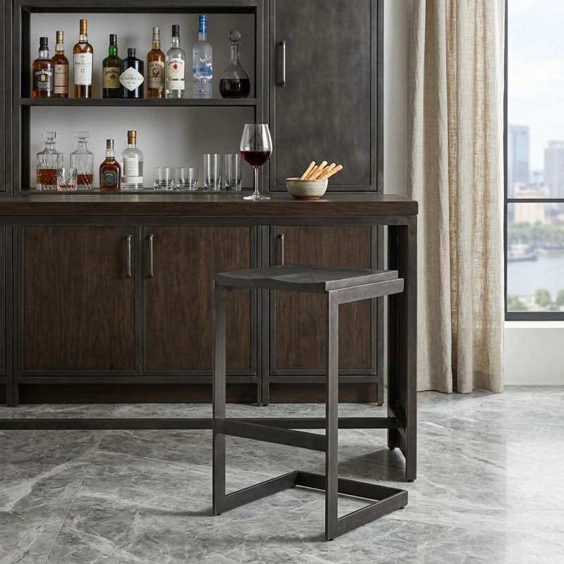 Bois noir effronté et métal, Brun / gris, Tabouret de bar (siège d'une hauteur de 30 po)