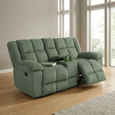 Loveseat Recliner For Reclining Living Room Furniture，Green Corduroy Reclining Loveseat Manual Breathable Fabric Extra Wide Reclining Sofa Couch With Storage Console Overstuffed Recliner