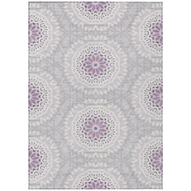 Tapis intérieur / extérieur en polyester tissé à la machine Kawailani, Rectangle 5 pi x 7 pi 6 po