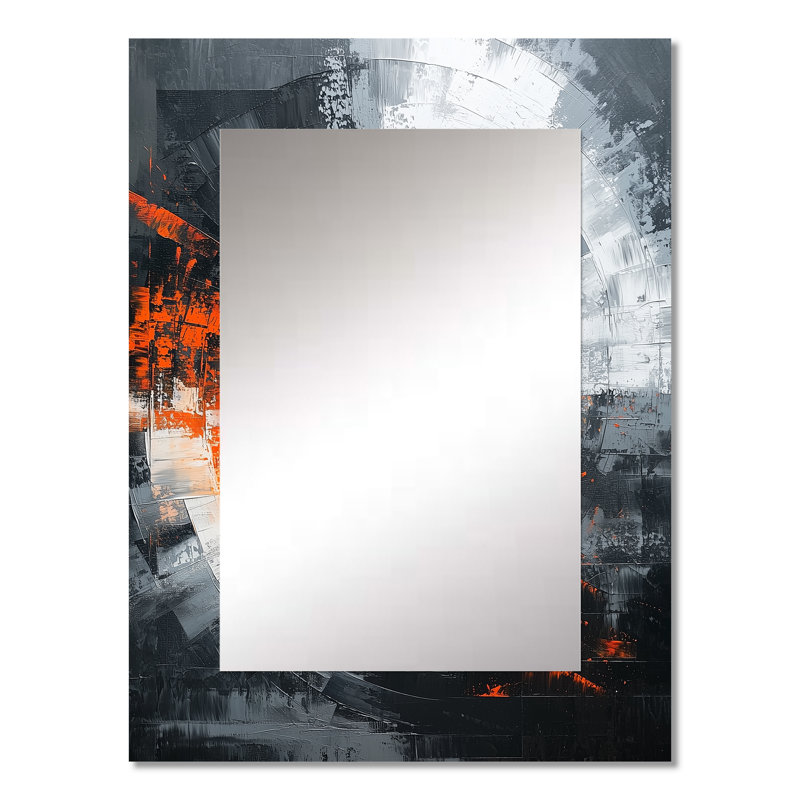 Tornade noire et orange abstraite II - grand miroir à spirales abstraites, décoration murale unique et moderne, 32 po x 24 po